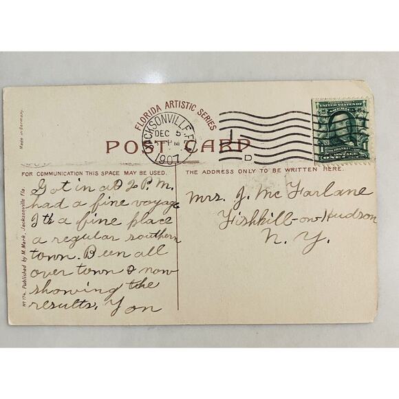 Jacksonville FL Florida Artistic Hemming Park Civil War Statue Postcard 1909 - Picture 2 of 2